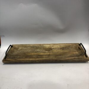 מגש עץ מלבני עם ידיות ברזל